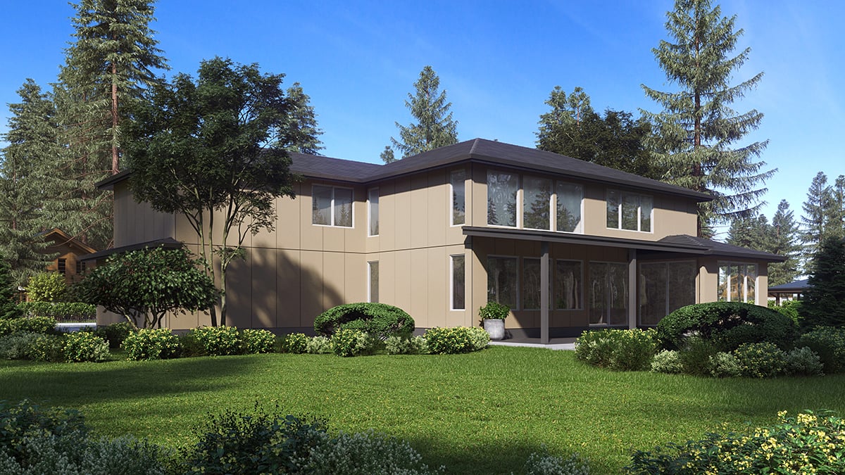 Contemporary, Modern Plan with 3315 Sq. Ft., 4 Bedrooms, 3 Bathrooms, 3 Car Garage Rear Elevation