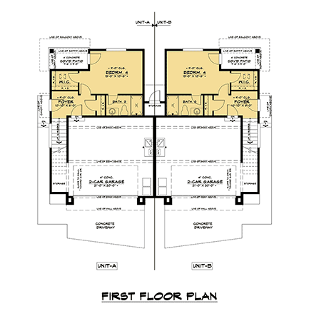 Contemporary, Modern Multi-Family Plan 81963 with 8 Beds, 8 Baths, 4 Car Garage First Level Plan
