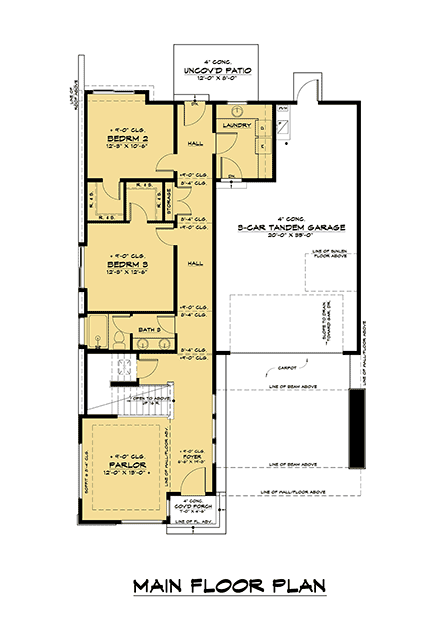 Contemporary, Modern House Plan 81964 with 4 Beds, 3 Baths, 3 Car Garage First Level Plan