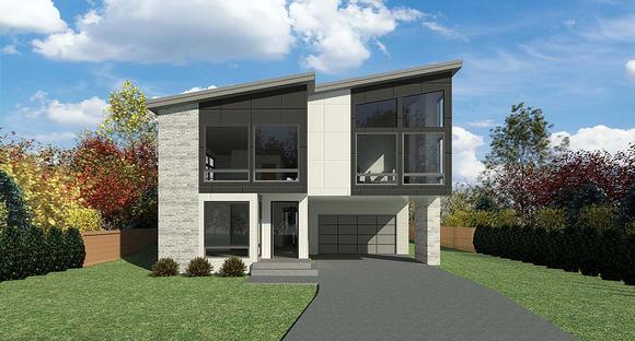 Contemporary, Modern House Plan 81964 with 4 Beds, 3 Baths, 3 Car Garage Elevation