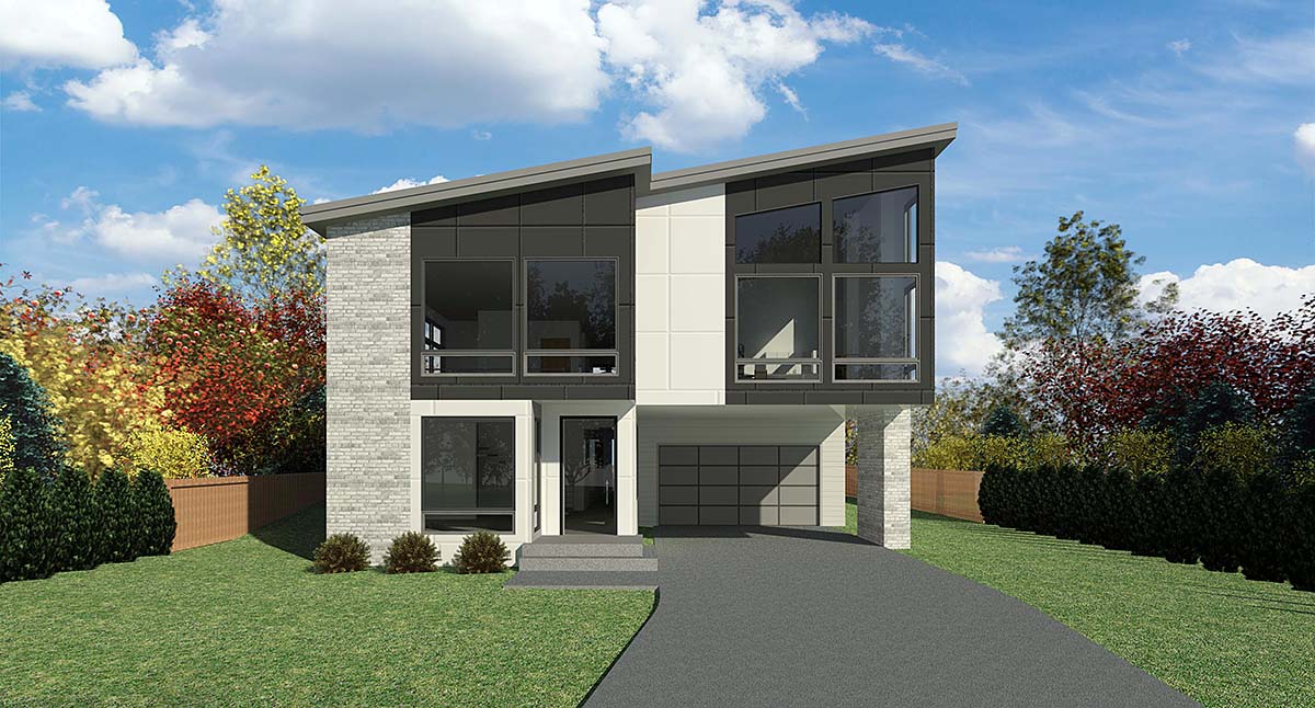 Contemporary, Modern House Plan 81964 with 4 Beds, 3 Baths, 3 Car Garage Elevation