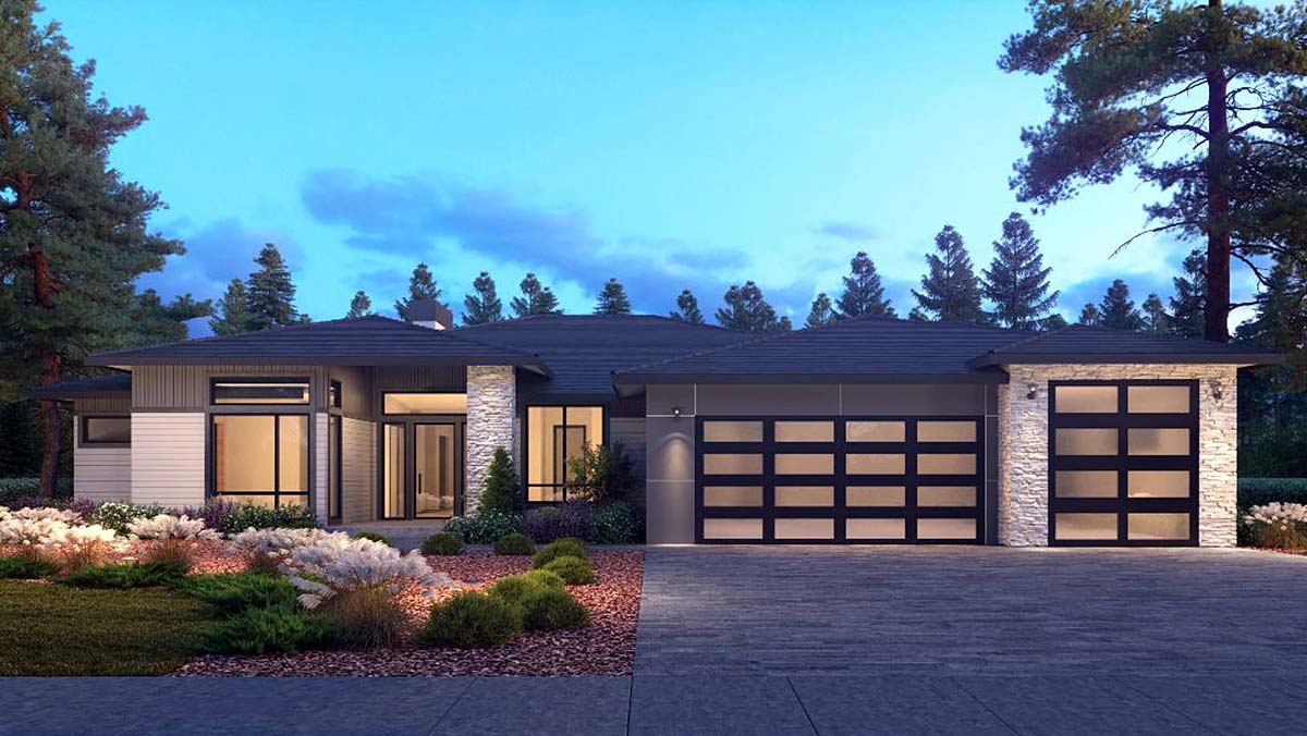 Contemporary, Traditional House Plan 81988 with 4 Beds, 4 Baths, 3 Car Garage Elevation