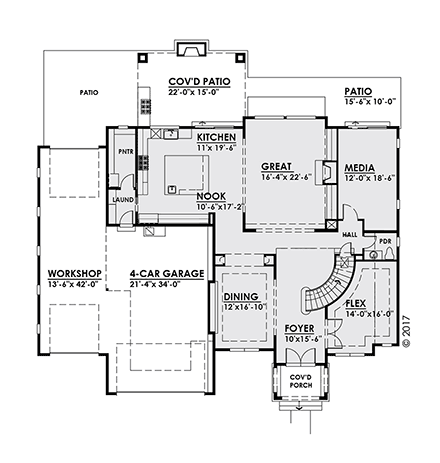 Mediterranean House Plan 81989 with 4 Beds, 4 Baths, 4 Car Garage First Level Plan