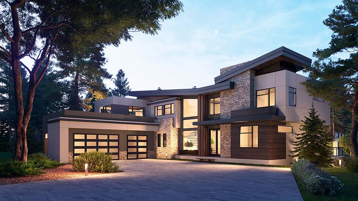 Contemporary, Modern House Plan 81990 with 4 Beds, 6 Baths, 3 Car Garage Elevation