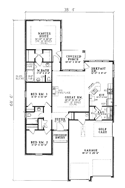 Craftsman, European House Plan 82003 with 3 Beds, 2 Baths, 2 Car Garage First Level Plan