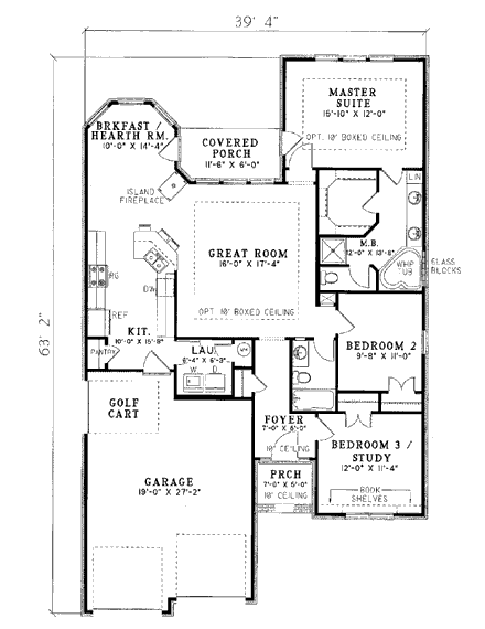 European House Plan 82004 with 3 Beds, 2 Baths, 2 Car Garage First Level Plan