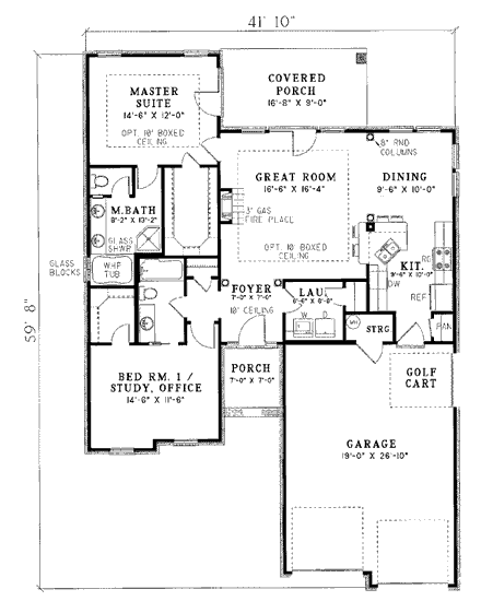 European House Plan 82007 with 2 Beds, 2 Baths, 2 Car Garage First Level Plan