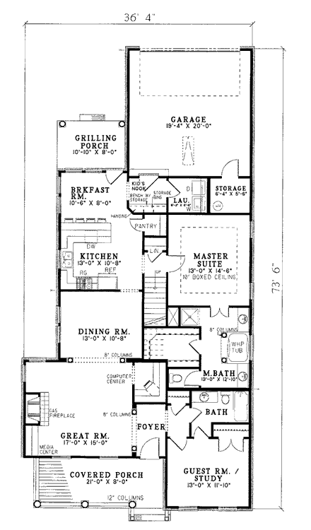 Colonial, Farmhouse, Traditional House Plan 82014 with 4 Beds, 3 Baths, 2 Car Garage First Level Plan