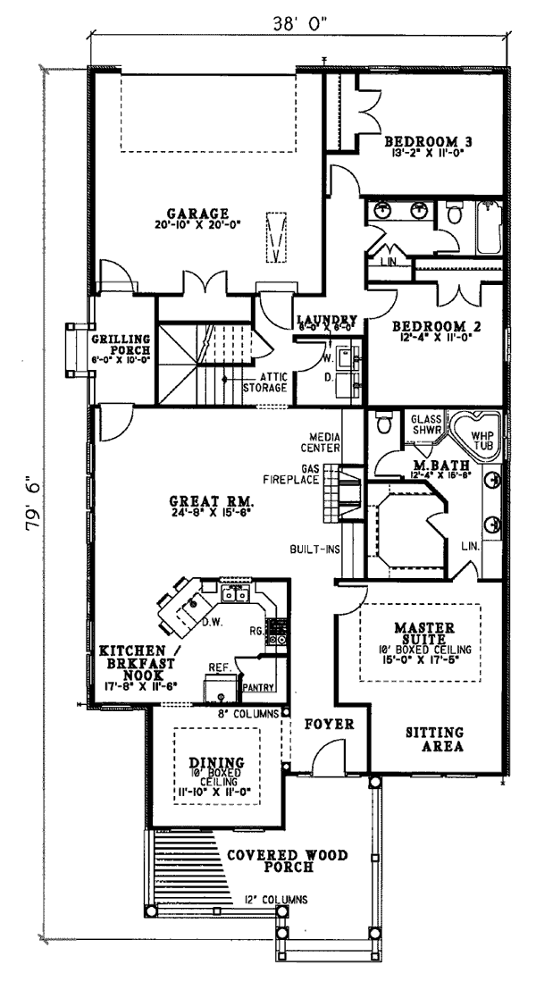 House Plan 82023 - Traditional Style with 1966 Sq Ft, 3 Bed, 2 Ba