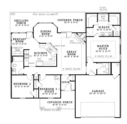 Ranch House Plan 82026 with 3 Beds, 2 Baths, 2 Car Garage First Level Plan