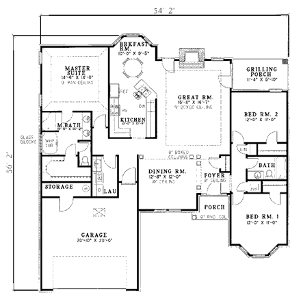 Traditional House Plan 82038 with 3 Beds, 2 Baths, 2 Car Garage First Level Plan