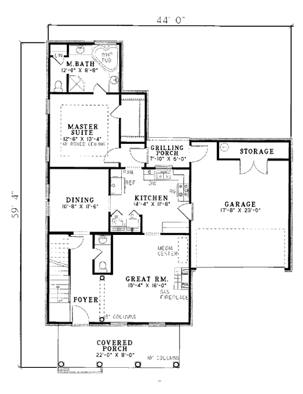 Colonial, Country House Plan 82048 with 3 Beds, 3 Baths, 2 Car Garage First Level Plan