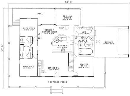 Country House Plan 82051 with 3 Beds, 2 Baths First Level Plan