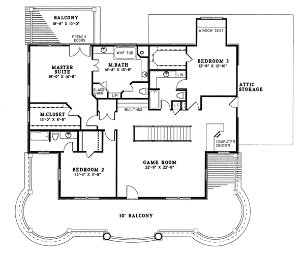 Colonial, Plantation House Plan 82054 with 3 Beds, 4 Baths, 3 Car Garage Level Two
