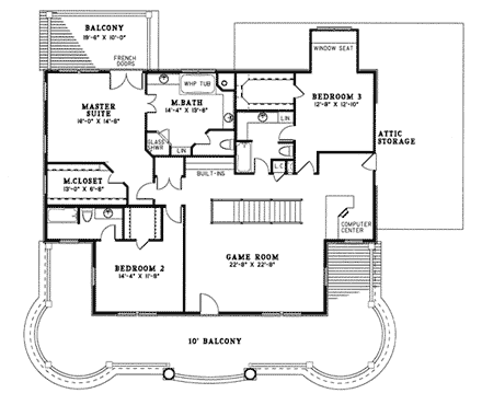 Colonial, Plantation House Plan 82054 with 3 Beds, 4 Baths, 3 Car Garage Second Level Plan