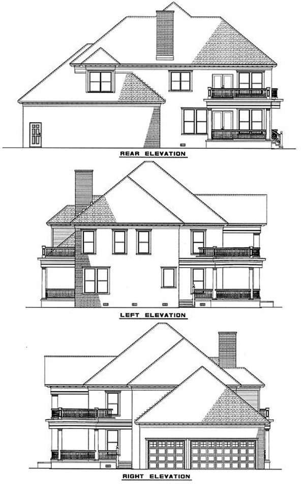 Colonial, Plantation House Plan 82054 with 3 Beds, 4 Baths, 3 Car Garage Rear Elevation