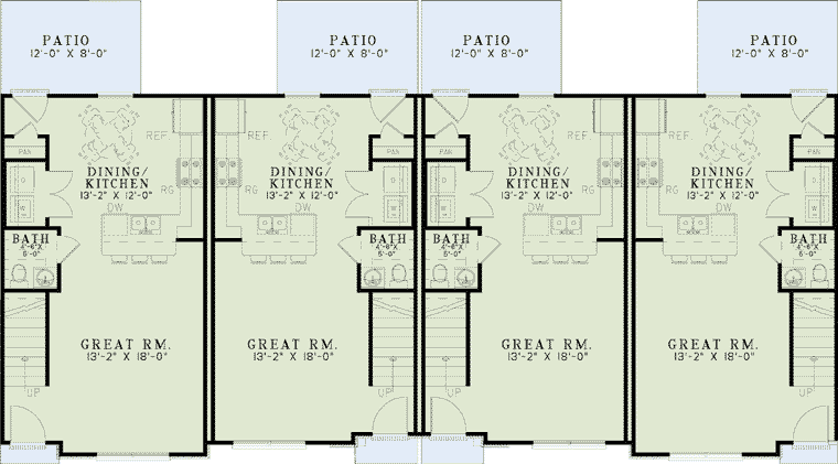 Multi-Family Plan 82063 with 8 Beds, 12 Baths Level One