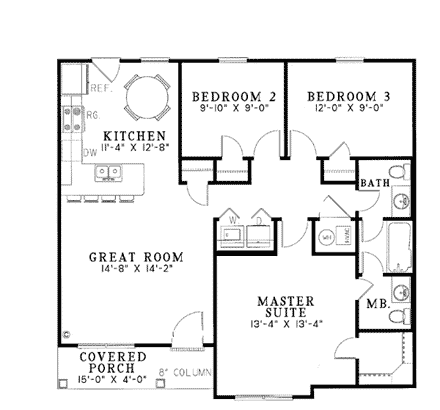Cabin, Country, One-Story, Ranch House Plan 82064 with 3 Beds, 2 Baths First Level Plan