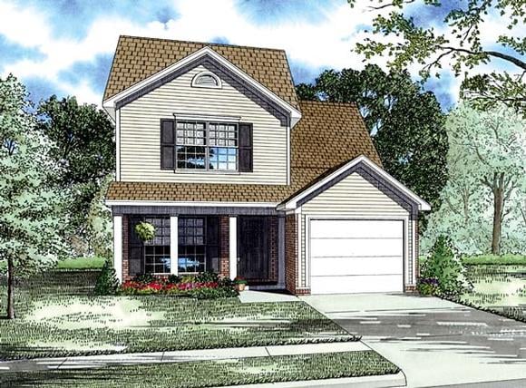 Colonial, Country, Narrow Lot, Traditional House Plan 82065 with 3 Beds, 3 Baths, 1 Car Garage Elevation