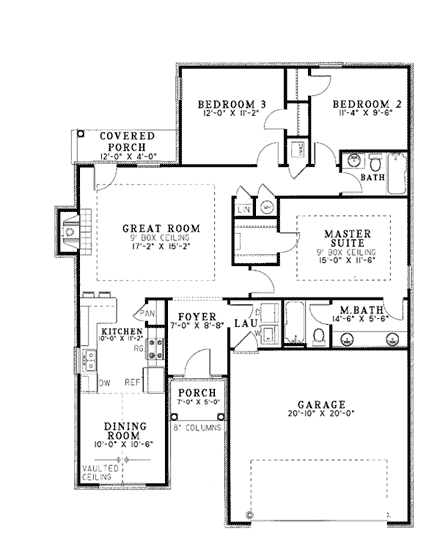 European, One-Story House Plan 82066 with 3 Beds, 2 Baths, 2 Car Garage First Level Plan