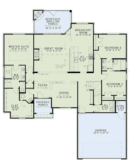House Plan 82070 with 3 Beds, 3 Baths, 2 Car Garage First Level Plan
