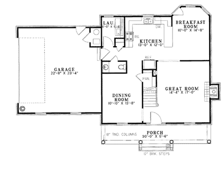 Colonial, Country, Southern House Plan 82073 with 3 Beds, 3 Baths, 2 Car Garage First Level Plan