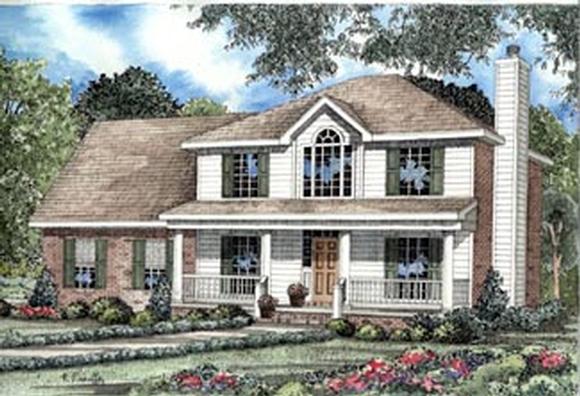 Colonial, Country, Southern House Plan 82073 with 3 Beds, 3 Baths, 2 Car Garage Elevation