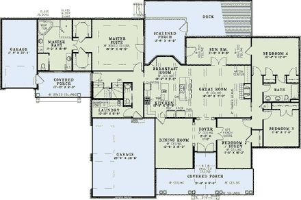 House Plan 82074 with 5 Beds, 3 Baths, 3 Car Garage First Level Plan