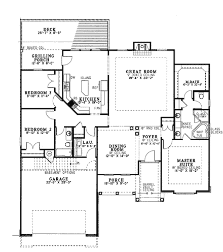 European, One-Story House Plan 82077 with 3 Beds, 2 Baths, 2 Car Garage First Level Plan