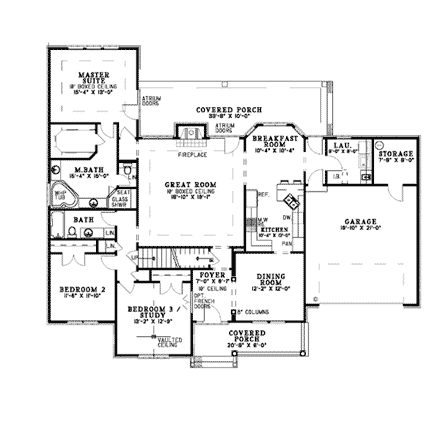 Country, Traditional House Plan 82078 with 3 Beds, 2 Baths, 2 Car Garage First Level Plan