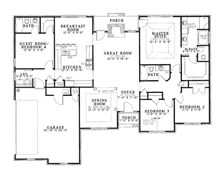 European, One-Story, Traditional House Plan 82079 with 4 Beds, 3 Baths, 2 Car Garage First Level Plan