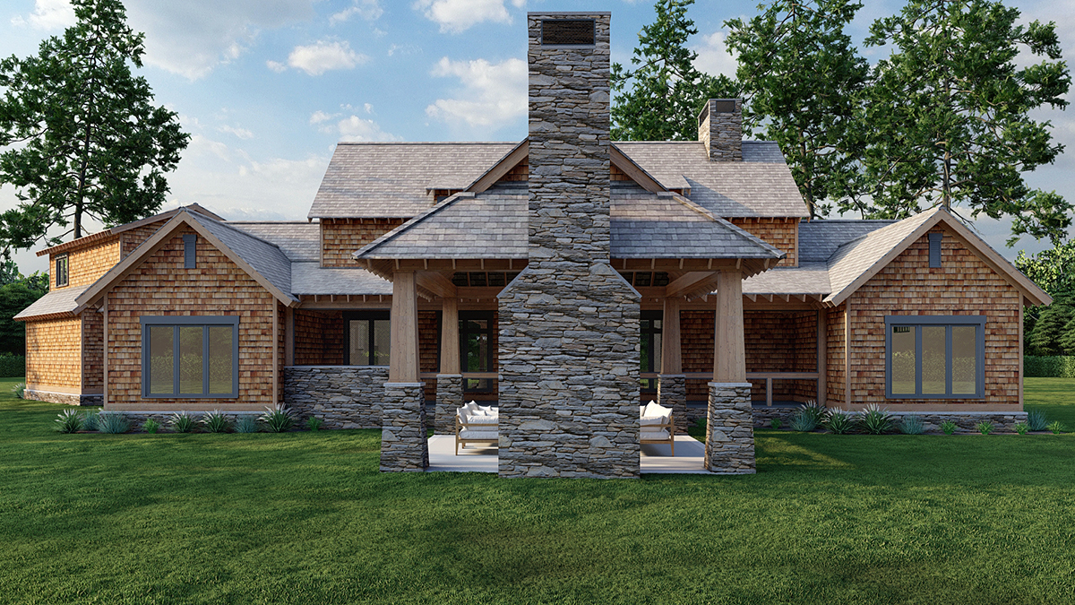 Country, Craftsman, Farmhouse Plan with 2555 Sq. Ft., 5 Bedrooms, 4 Bathrooms, 2 Car Garage Rear Elevation