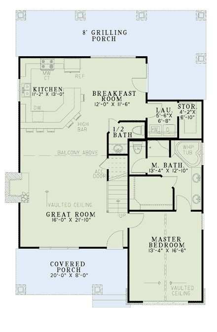 House Plan 82086 with 3 Beds, 2 Baths First Level Plan