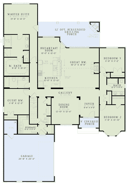 House Plan 82098 with 4 Beds, 3 Baths, 2 Car Garage First Level Plan