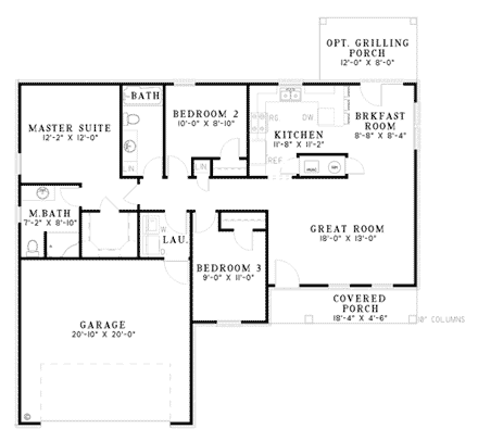 Ranch, Traditional House Plan 82101 with 3 Beds, 2 Baths, 2 Car Garage First Level Plan