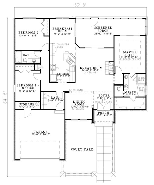 Craftsman, Italian, Mediterranean House Plan 82113 with 3 Beds, 2 Baths, 2 Car Garage Level One