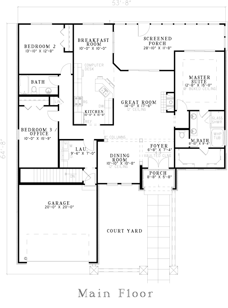 Craftsman, Italian, Mediterranean House Plan 82113 with 3 Beds, 2 Baths, 2 Car Garage Alternate Level One