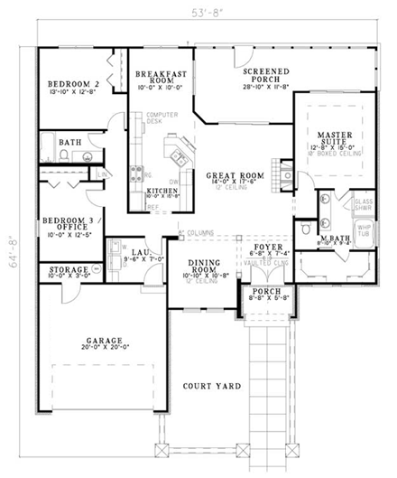 Craftsman, Italian, Mediterranean House Plan 82113 with 3 Beds, 2 Baths, 2 Car Garage First Level Plan