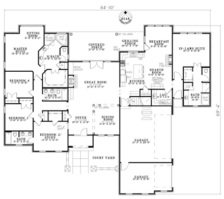 Craftsman, Italian, Mediterranean House Plan 82117 with 5 Beds, 4 Baths, 3 Car Garage First Level Plan