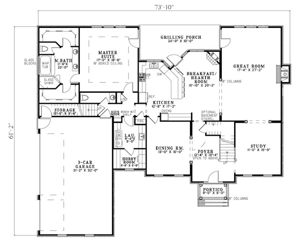Colonial, European, Plantation House Plan 82126 with 5 Beds, 4 Baths, 3 Car Garage Level One