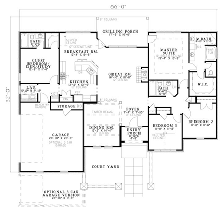 Mediterranean House Plan 82133 with 4 Beds, 3 Baths, 2 Car Garage First Level Plan