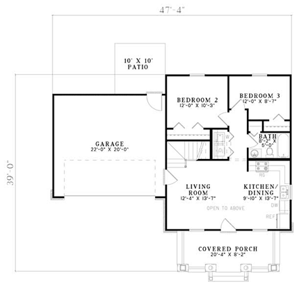 Traditional House Plan 82142 with 3 Beds, 2 Baths, 1 Car Garage First Level Plan