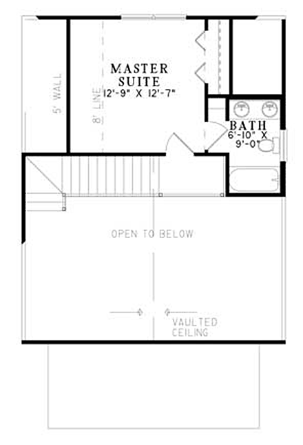 Traditional House Plan 82142 with 3 Beds, 2 Baths, 1 Car Garage Second Level Plan