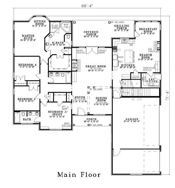 House Plan 82143 - Traditional Style with 2405 Sq Ft, 4 Bed, 3 Ba