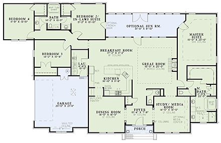 European House Plan 82156 with 4 Beds, 3 Baths, 2 Car Garage First Level Plan