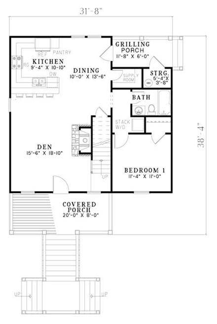 Coastal House Plan 82157 with 3 Beds, 2 Baths First Level Plan
