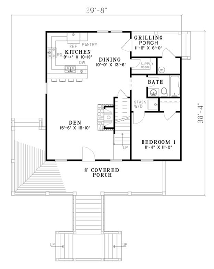 Coastal House Plan 82158 with 3 Beds, 2 Baths First Level Plan
