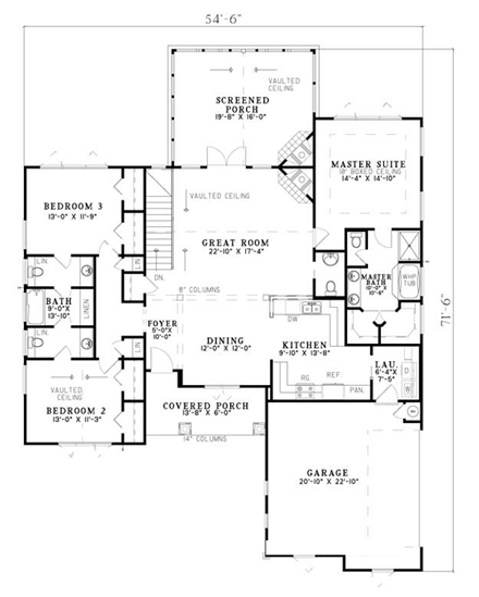 Traditional House Plan 82159 with 4 Beds, 5 Baths, 2 Car Garage First Level Plan