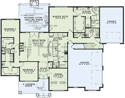 Craftsman, European House Plan 82162 with 3 Beds, 4 Baths, 3 Car Garage First Level Plan