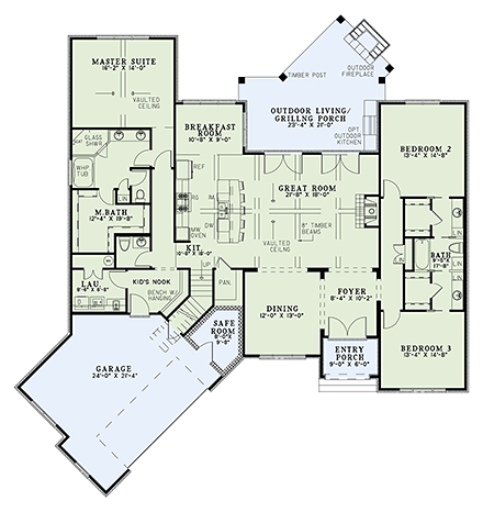 Craftsman, European House Plan 82166 with 3 Beds, 3 Baths, 2 Car Garage First Level Plan